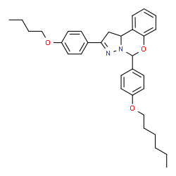 ChemSpider 2D Image | 2-(4-Butoxyphenyl)-5-[4-(hexyloxy)phenyl]-1,10b-dihydropyrazolo[1,5-c][1,3]benzoxazine | C32H38N2O3