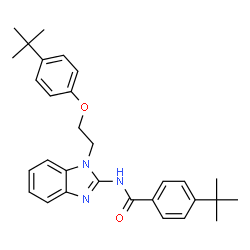 ChemSpider 2D Image | 4-(2-Methyl-2-propanyl)-N-(1-{2-[4-(2-methyl-2-propanyl)phenoxy]ethyl}-1H-benzimidazol-2-yl)benzamide | C30H35N3O2