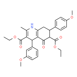 ChemSpider 2D Image | Diethyl 4-(3-methoxyphenyl)-7-(4-methoxyphenyl)-2-methyl-5-oxo-1,4,5,6,7,8-hexahydro-3,6-quinolinedicarboxylate | C30H33NO7