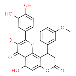ChemSpider 2D Image | 2-(3,4-Dihydroxyphenyl)-3,5-dihydroxy-10-(3-methoxyphenyl)-9,10-dihydro-4H,8H-pyrano[2,3-f]chromene-4,8-dione | C25H18O9