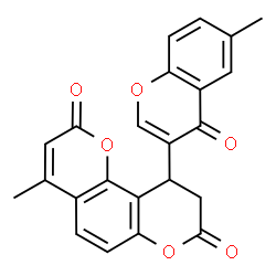 ChemSpider 2D Image | 4-Methyl-10-(6-methyl-4-oxo-4H-chromen-3-yl)-9,10-dihydro-2H,8H-pyrano[2,3-f]chromene-2,8-dione | C23H16O6