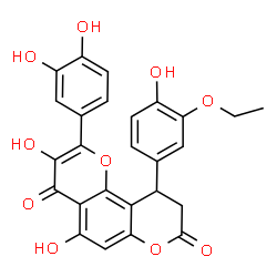 ChemSpider 2D Image | 2-(3,4-Dihydroxyphenyl)-10-(3-ethoxy-4-hydroxyphenyl)-3,5-dihydroxy-9,10-dihydro-4H,8H-pyrano[2,3-f]chromene-4,8-dione | C26H20O10