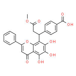 ChemSpider 2D Image | 4-[3-Methoxy-3-oxo-1-(5,6,7-trihydroxy-4-oxo-2-phenyl-4H-chromen-8-yl)propyl]benzoic acid | C26H20O9