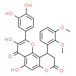 ChemSpider 2D Image | 2-(3,4-Dihydroxyphenyl)-10-(2,3-dimethoxyphenyl)-3,5-dihydroxy-9,10-dihydro-4H,8H-pyrano[2,3-f]chromene-4,8-dione | C26H20O10