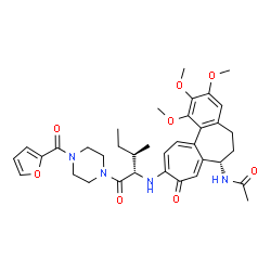ChemSpider 2D Image | N-[(7S)-10-({(2S,3R)-1-[4-(2-Furoyl)-1-piperazinyl]-3-methyl-1-oxo-2-pentanyl}amino)-1,2,3-trimethoxy-9-oxo-5,6,7,9-tetrahydrobenzo[a]heptalen-7-yl]acetamide | C36H44N4O8