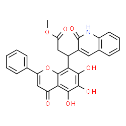 ChemSpider 2D Image | Methyl 3-(2-oxo-1,2-dihydro-3-quinolinyl)-3-(5,6,7-trihydroxy-4-oxo-2-phenyl-4H-chromen-8-yl)propanoate | C28H21NO8