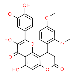 ChemSpider 2D Image | 2-(3,4-Dihydroxyphenyl)-10-(2,4-dimethoxyphenyl)-3,5-dihydroxy-9,10-dihydro-4H,8H-pyrano[2,3-f]chromene-4,8-dione | C26H20O10