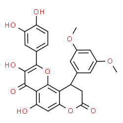 ChemSpider 2D Image | 2-(3,4-Dihydroxyphenyl)-10-(3,5-dimethoxyphenyl)-3,5-dihydroxy-9,10-dihydro-4H,8H-pyrano[2,3-f]chromene-4,8-dione | C26H20O10