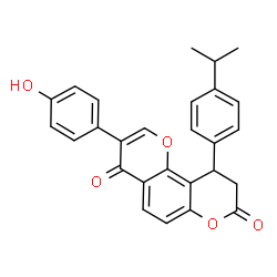 ChemSpider 2D Image | 3-(4-Hydroxyphenyl)-10-(4-isopropylphenyl)-9,10-dihydro-4H,8H-pyrano[2,3-f]chromene-4,8-dione | C27H22O5