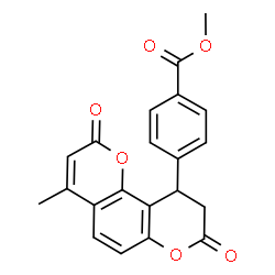 ChemSpider 2D Image | Methyl 4-(4-methyl-2,8-dioxo-9,10-dihydro-2H,8H-pyrano[2,3-f]chromen-10-yl)benzoate | C21H16O6