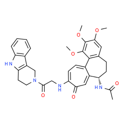 ChemSpider 2D Image | N-[(7S)-1,2,3-Trimethoxy-9-oxo-10-{[2-oxo-2-(1,3,4,5-tetrahydro-2H-pyrido[4,3-b]indol-2-yl)ethyl]amino}-5,6,7,9-tetrahydrobenzo[a]heptalen-7-yl]acetamide | C34H36N4O6