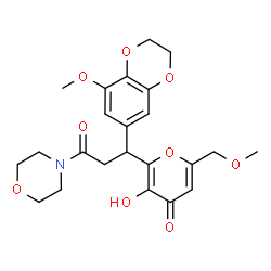 ChemSpider 2D Image | 3-Hydroxy-2-[1-(8-methoxy-2,3-dihydro-1,4-benzodioxin-6-yl)-3-(4-morpholinyl)-3-oxopropyl]-6-(methoxymethyl)-4H-pyran-4-one | C23H27NO9