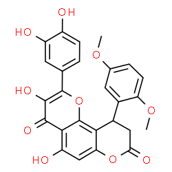 ChemSpider 2D Image | 2-(3,4-Dihydroxyphenyl)-10-(2,5-dimethoxyphenyl)-3,5-dihydroxy-9,10-dihydro-4H,8H-pyrano[2,3-f]chromene-4,8-dione | C26H20O10