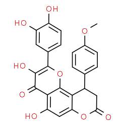 ChemSpider 2D Image | 2-(3,4-Dihydroxyphenyl)-3,5-dihydroxy-10-(4-methoxyphenyl)-9,10-dihydro-4H,8H-pyrano[2,3-f]chromene-4,8-dione | C25H18O9