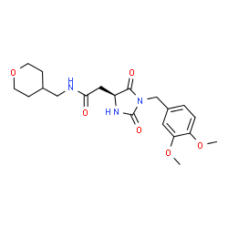 ChemSpider 2D Image | 2-[(4S)-1-(3,4-Dimethoxybenzyl)-2,5-dioxo-4-imidazolidinyl]-N-(tetrahydro-2H-pyran-4-ylmethyl)acetamide | C20H27N3O6