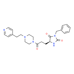 ChemSpider 2D Image | (5S)-3-Benzyl-5-(3-oxo-3-{4-[2-(4-pyridinyl)ethyl]-1-piperazinyl}propyl)-2,4-imidazolidinedione | C24H29N5O3