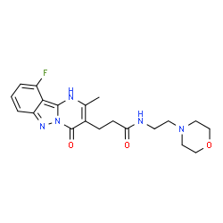 ChemSpider 2D Image | 3-(10-Fluoro-2-methyl-4-oxo-1,4-dihydropyrimido[1,2-b]indazol-3-yl)-N-[2-(4-morpholinyl)ethyl]propanamide | C20H24FN5O3