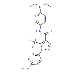 ChemSpider 2D Image | N-[6-(Diethylamino)-3-pyridinyl]-1-(6-methoxy-3-pyridazinyl)-5-(trifluoromethyl)-1H-pyrazole-4-carboxamide | C19H20F3N7O2