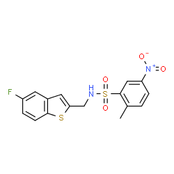 ChemSpider 2D Image | N-[(5-Fluoro-1-benzothiophen-2-yl)methyl]-2-methyl-5-nitrobenzenesulfonamide | C16H13FN2O4S2