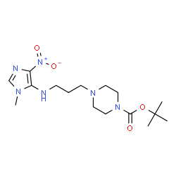 ChemSpider 2D Image | 2-Methyl-2-propanyl 4-{3-[(1-methyl-4-nitro-1H-imidazol-5-yl)amino]propyl}-1-piperazinecarboxylate | C16H28N6O4
