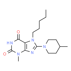 ChemSpider 2D Image | 3-Methyl-8-(4-methyl-1-piperidinyl)-7-pentyl-3,7-dihydro-1H-purine-2,6-dione | C17H27N5O2