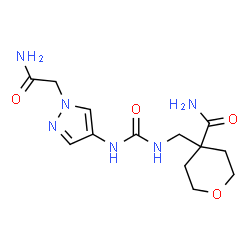 ChemSpider 2D Image | 4-[({[1-(2-Amino-2-oxoethyl)-1H-pyrazol-4-yl]carbamoyl}amino)methyl]tetrahydro-2H-pyran-4-carboxamide | C13H20N6O4