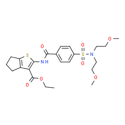 ChemSpider 2D Image | Ethyl 2-({4-[bis(2-methoxyethyl)sulfamoyl]benzoyl}amino)-5,6-dihydro-4H-cyclopenta[b]thiophene-3-carboxylate | C23H30N2O7S2