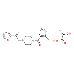ChemSpider 2D Image | 1-(2-Furyl)-2-{4-[(4-methyl-1,2,3-thiadiazol-5-yl)carbonyl]-1-piperazinyl}ethanone ethanedioate (1:1) | C16H18N4O7S