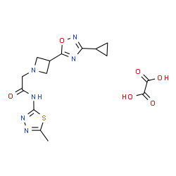 ChemSpider 2D Image | 2-[3-(3-Cyclopropyl-1,2,4-oxadiazol-5-yl)-1-azetidinyl]-N-(5-methyl-1,3,4-thiadiazol-2-yl)acetamide ethanedioate (1:1) | C15H18N6O6S