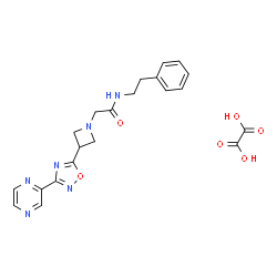 ChemSpider 2D Image | N-(2-Phenylethyl)-2-{3-[3-(2-pyrazinyl)-1,2,4-oxadiazol-5-yl]-1-azetidinyl}acetamide ethanedioate (1:1) | C21H22N6O6