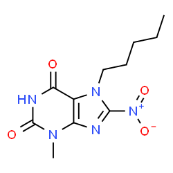 ChemSpider 2D Image | 3-Methyl-8-nitro-7-pentyl-3,7-dihydro-1H-purine-2,6-dione | C11H15N5O4