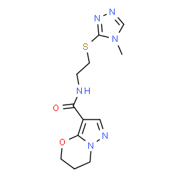 ChemSpider 2D Image | N-{2-[(4-Methyl-4H-1,2,4-triazol-3-yl)sulfanyl]ethyl}-6,7-dihydro-5H-pyrazolo[5,1-b][1,3]oxazine-3-carboxamide | C12H16N6O2S