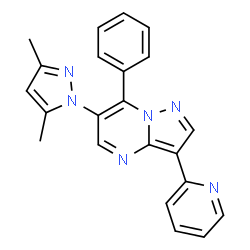 ChemSpider 2D Image | 6-(3,5-Dimethyl-1H-pyrazol-1-yl)-7-phenyl-3-(2-pyridinyl)pyrazolo[1,5-a]pyrimidine | C22H18N6