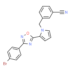 ChemSpider 2D Image | 3-({2-[3-(4-Bromophenyl)-1,2,4-oxadiazol-5-yl]-1H-pyrrol-1-yl}methyl)benzonitrile | C20H13BrN4O