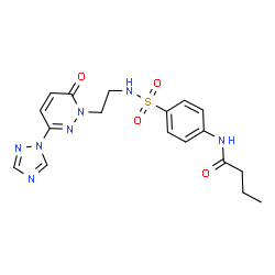 ChemSpider 2D Image | N-[4-({2-[6-Oxo-3-(1H-1,2,4-triazol-1-yl)-1(6H)-pyridazinyl]ethyl}sulfamoyl)phenyl]butanamide | C18H21N7O4S