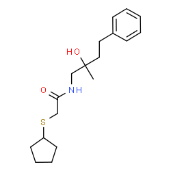 ChemSpider 2D Image | 2-(Cyclopentylsulfanyl)-N-(2-hydroxy-2-methyl-4-phenylbutyl)acetamide | C18H27NO2S