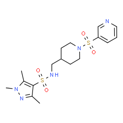 ChemSpider 2D Image | 1,3,5-Trimethyl-N-{[1-(3-pyridinylsulfonyl)-4-piperidinyl]methyl}-1H-pyrazole-4-sulfonamide | C17H25N5O4S2