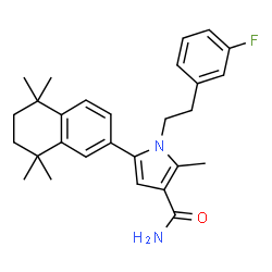 ChemSpider 2D Image | 1-[2-(3-Fluorophenyl)ethyl]-2-methyl-5-(5,5,8,8-tetramethyl-5,6,7,8-tetrahydro-2-naphthalenyl)-1H-pyrrole-3-carboxamide | C28H33FN2O