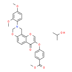 ChemSpider 2D Image | Methyl 4-{[9-(2,4-dimethoxyphenyl)-4-oxo-9,10-dihydro-4H,8H-chromeno[8,7-e][1,3]oxazin-3-yl]oxy}benzoate - 2-propanol (1:1) | C30H31NO9