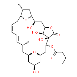 ChemSpider 2D Image | (1R,3S,4R,7R,9R,10R,12R,13R,15Z,17E,19R,21R,23S,27S)-4,9,23,27-Tetrahydroxy-12,19-dimethyl-5-oxo-6,25,26-trioxatetracyclo[19.3.1.1~4,7~.1~10,13~]heptacosa-15,17-dien-3-yl butyrate | C30H46O10