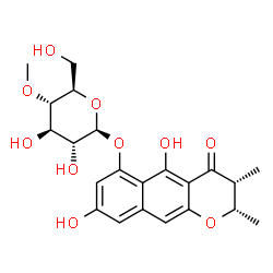 ChemSpider 2D Image | (2S,3R)-5,8-Dihydroxy-2,3-dimethyl-4-oxo-3,4-dihydro-2H-benzo[g]chromen-6-yl 4-O-methyl-beta-D-glucopyranoside | C22H26O10