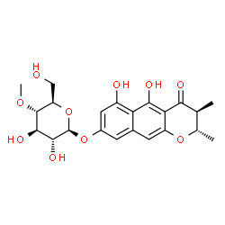 ChemSpider 2D Image | (2S,3S)-5,6-Dihydroxy-2,3-dimethyl-4-oxo-3,4-dihydro-2H-benzo[g]chromen-8-yl 4-O-methyl-beta-D-glucopyranoside | C22H26O10