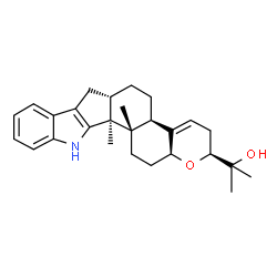 ChemSpider 2D Image | 2-[(2S,4bR,6aS,12bS,12cS,14aS)-12b,12c-Dimethyl-3,4b,5,6,6a,7,12,12b,12c,13,14,14a-dodecahydro-2H-chromeno[5',6':6,7]indeno[1,2-b]indol-2-yl]-2-propanol | C27H35NO2