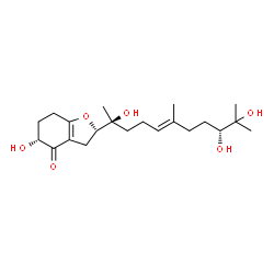 ChemSpider 2D Image | (2S,5R)-5-Hydroxy-2-[(2S,5E,9R)-2,9,10-trihydroxy-6,10-dimethyl-5-undecen-2-yl]-3,5,6,7-tetrahydro-1-benzofuran-4(2H)-one | C21H34O6