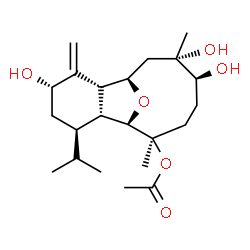 ChemSpider 2D Image | (1R,2R,4S,6R,7R,8R,9R,12S,13S)-4,12,13-Trihydroxy-6-isopropyl-9,13-dimethyl-3-methylene-15-oxatricyclo[6.6.1.0~2,7~]pentadec-9-yl acetate | C22H36O6