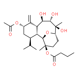 ChemSpider 2D Image | (1R,2R,3R,5S,7R,8R,9S,10R,11S,14R)-5-Acetoxy-8,9,10-trihydroxy-3-isopropyl-10,14-dimethyl-6-methylene-15-oxatricyclo[9.3.1.0~2,7~]pentadec-14-yl butyrate | C26H42O8