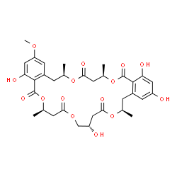 ChemSpider 2D Image | (7R,12S,16R,24R,28R)-4,12,19,21-Tetrahydroxy-2-methoxy-7,16,24,28-tetramethyl-12,13,28,29-tetrahydro-5H,7H,16H,24H-dibenzo[m,w][1,5,10,16,20]pentaoxacyclopentacosine-5,9,14,22,26(8H,11H,17H,25H)-pento
ne | C33H40O15