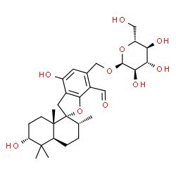 ChemSpider 2D Image | [(2R,2'R,4a'S,6'R,8a'S)-7-Formyl-4,6'-dihydroxy-2',5',5',8a'-tetramethyl-3',4',4a',5',6',7',8',8a'-octahydro-2'H,3H-spiro[1-benzofuran-2,1'-naphthalen]-6-yl]methyl alpha-D-glucopyranoside | C29H42O10
