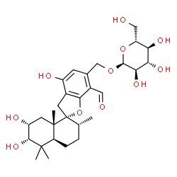 ChemSpider 2D Image | [(2R,2'R,4a'S,6'S,7'R,8a'S)-7-Formyl-4,6',7'-trihydroxy-2',5',5',8a'-tetramethyl-3',4',4a',5',6',7',8',8a'-octahydro-2'H,3H-spiro[1-benzofuran-2,1'-naphthalen]-6-yl]methyl alpha-D-glucopyranoside | C29H42O11