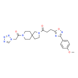 ChemSpider 2D Image | 3-[3-(4-Methoxyphenyl)-1,2,4-oxadiazol-5-yl]-1-[8-(1H-tetrazol-1-ylacetyl)-2,8-diazaspiro[4.5]dec-2-yl]-1-propanone | C23H28N8O4